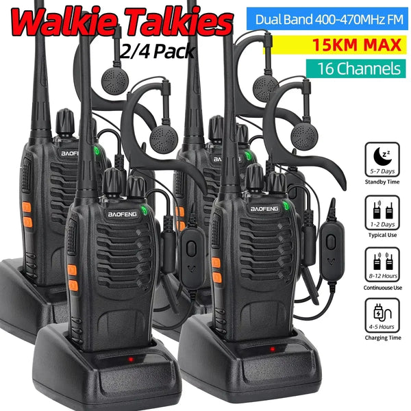 BF-888S V2 (2/4PCS) – Long Range UHF Radios with USB Charging