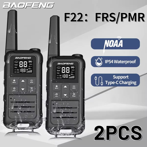 Baofeng F22 (2PCS) – Compact Waterproof Walkie Talkies with NOAA & Type-C