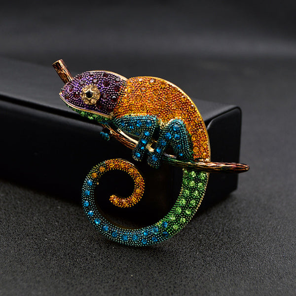 Lizard Chameleon Brooch Rhinestone