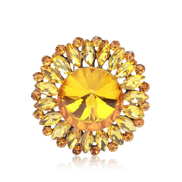 Golden Yellow Crystal Flower Brooch