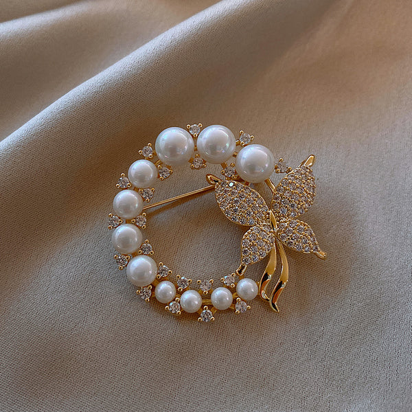 Pearl and Rhinestone Circle Brooches